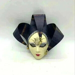 Vintage Venetian Masquerade Hand Painted Blue White wall art Mask made i…